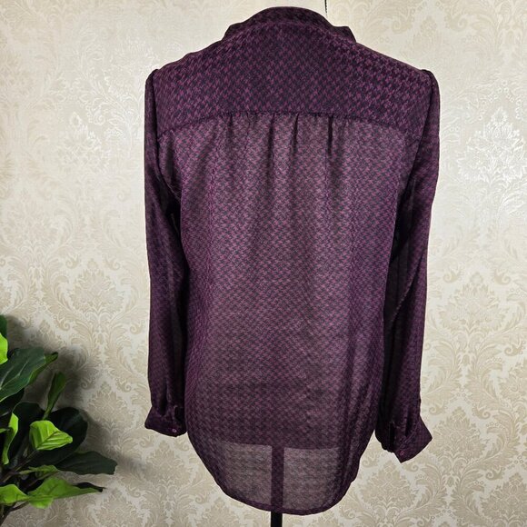 Joie Size Medium Purple Black Houndstooth Print Button Up Blouse Long Sleeve - Picture 8 of 12